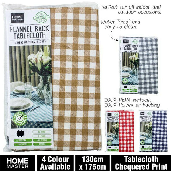 Rectangle Table Cloth Flannel Back 4-Colour Waterproof Re-usable 130x175CM Cover
