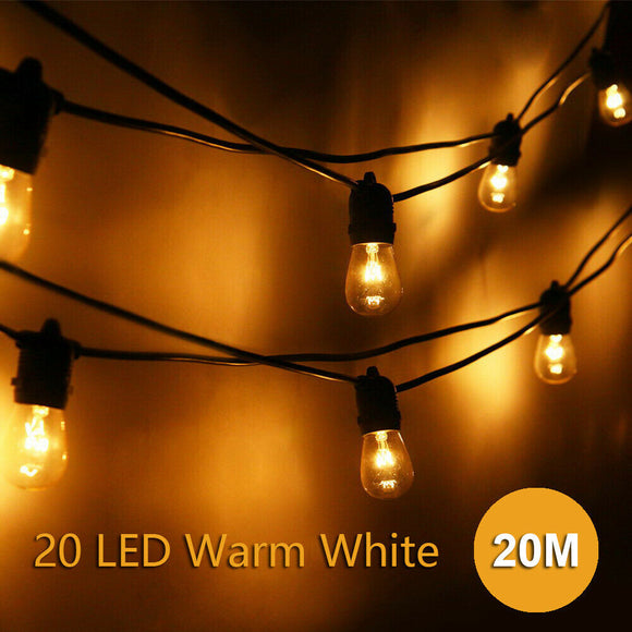 20m LED Bulb String Lights Fairy Party Christmas Wedding Party In/Outdoor Decor