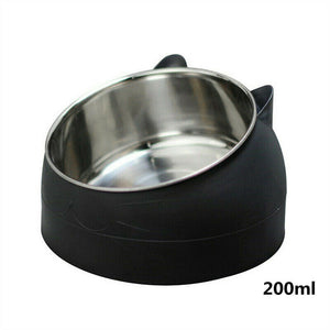 Pet Dog Cat Food Bowl Raised No Slip Stainless Steel Tilted Water Food Feeder