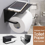 Stainless Steel Toilet Paper Roll Holder Storage + Phone Shelf Bathroom Washroom