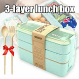 Bento 3-Layer Box Students Lunch Box Eco-Friendly Leakproof 900ml Food Container