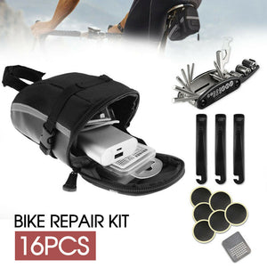 Bike Repair Multi Tool 16PCS Mountain Bicycle Puncture Saddle Bag Tyre Patches