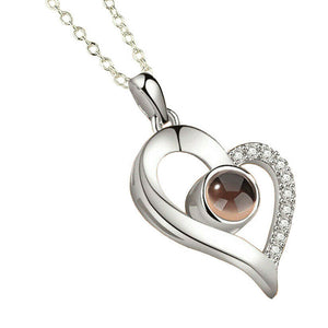 Silver RoseGold Plated 100 Language I Love You Projection Heart Pendant Necklace