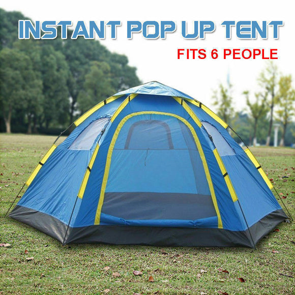 6 PERSON INSTANT POP UP CAMPING TENT EASY SETS HIKING CAMPING OUTDOOR BLUE CAMO