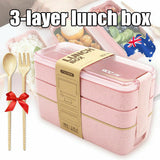 Bento 3-Layer Box Students Lunch Box Eco-Friendly Leakproof 900ml Food Container