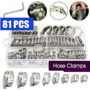 81X Stainless Steel Hose Clamps Clips Adjustable Range Worm Gear Pipe Clamp Kit