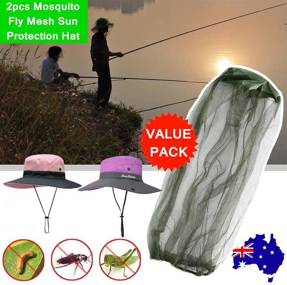 2pcs MOSQUITO HAT NET Head Protector Bee Bug Mesh Insect Fishing Wide Brim Cap