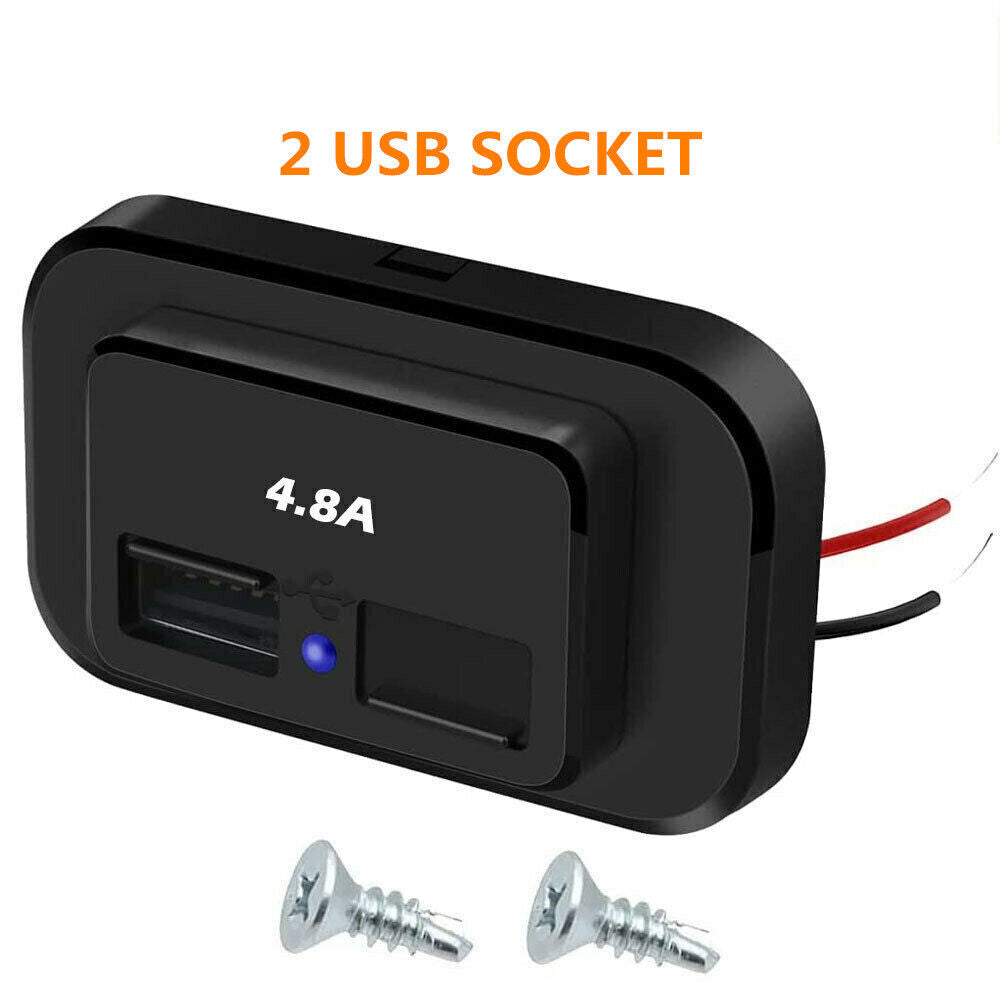 Waterproof Dual USB Charger Socket Power Outlet 4.8A with Wire In