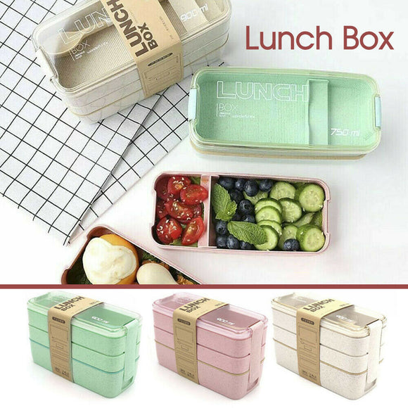 Bento 3-Layer Box Students Lunch Box Eco-Friendly Leakproof 900ml Food Container