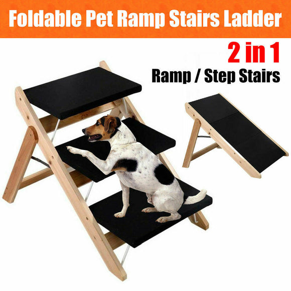 3 Steps Foldable Pet Dog Cat Ramp Portable 2-in-1 Stairs Ladder Cover Ozstock
