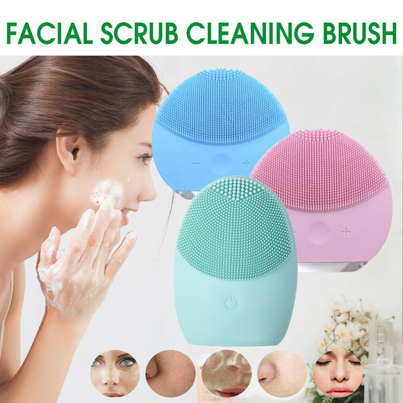 Silicone Face Cleansing Brush Electric Facial Cleanser Washing Massager Scrubber