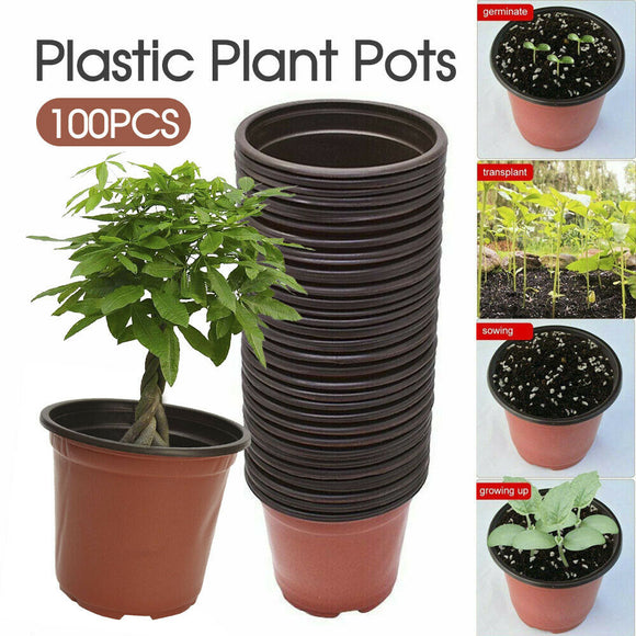 100 PCS Plastic Plant Flower Pots 8 sizes Nursery Seedlings Container Flowerpot