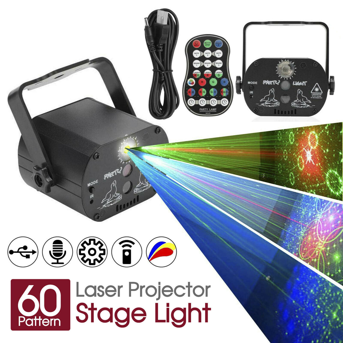 60 Pattern Laser Projector Stage Light LED RGB Party KTV Club DJ Disco ...
