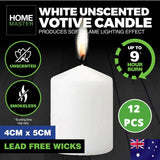 12Pcs  Unscented Pillar Candle 4x5cm White Votive Candles 9 Hours Home Party Decor