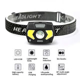 Brand New LED Head Torch Headlight COB Camping Headlamp USB Rechargeable Flashlight Lamp