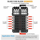 12 Way Blade Fuse Auto Block Box Holder Indicator 12V ATC ATO Circuit Car Boat