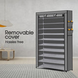 10 Tier Shoe Rack Portable Storage Cabinet Organiser Wardrobe Black Cover