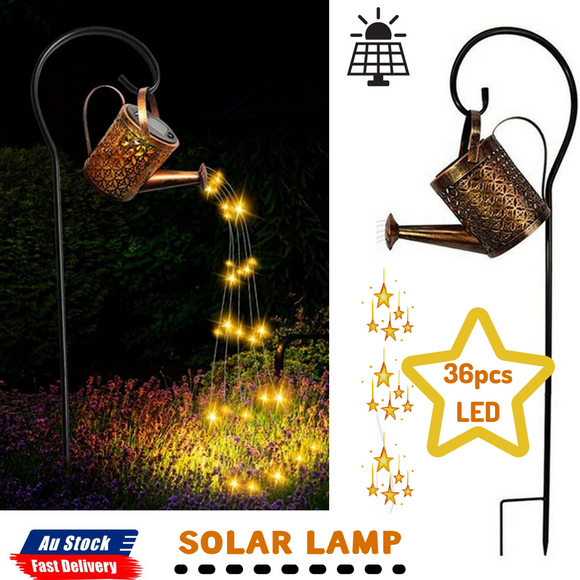 Solar LED Watering Can String Light Shower Outdoor Garden Art Tree Decor Lamp