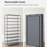 10 Tier Shoe Rack Portable Storage Cabinet Organiser Wardrobe Black Cover