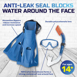 Bestway® Snorkel & Flipper Set Blue Polycarbonate Mask Streamline Flippers