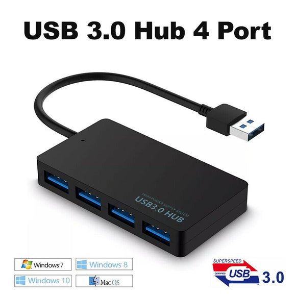 USB 3.0 Hub 4 Port High Speed Slim Compact Expansion Portable Multi Splitter