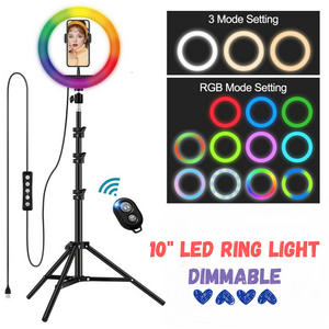 10''/12"LED Ring Light Dimmable Lighting Kit & Selfie Tripod Makeup Youtube Live