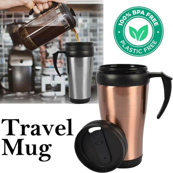 500ml TRAVEL MUG Insulated Cup Coffee Tea Stainless Steel Interior with Handle