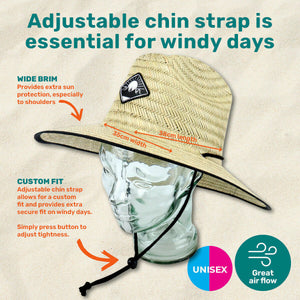 Wide Brim Straw Surf / Beach / Gardening Unisex Hat Adjustable Strap