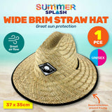 Wide Brim Straw Surf / Beach / Gardening Unisex Hat Adjustable Strap