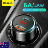 Baseus 45W 6A USB Car Charger Type-C QC4.0 PD3.0 Quick Charge For Samsung iPhone