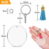 200x Keyring Clear Acrylic Circle Discs Keychain Blanks Tassel Pendants DIY Kit
