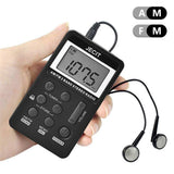 FM/AM Mini Radio Pocket Receiver Portable Digital LCD Stereo Earphone Set USB