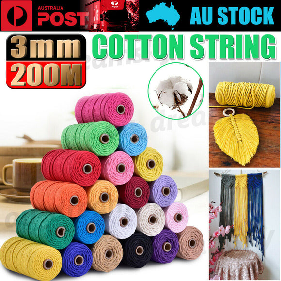 3mm 200M Natural Cotton Twisted Cord Craft Macrame Artisan Rope Weaving Wire NEW
