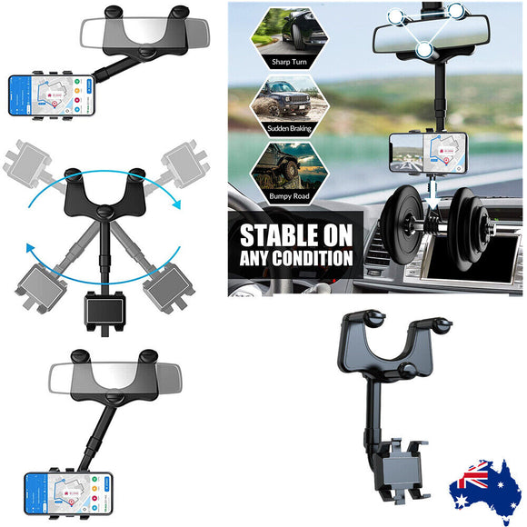 360° Car Phone Mount Rotatable Retractable Rearview Mirror GPS Holder Universal