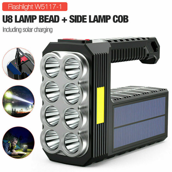 Solar LED Torch USB Rechargeable COB LED Work Light Camping Hiking Lamp Bright