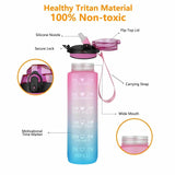 1L Water Bottle Motivational Drink Flask With Time Markings BPA Free Sport Gym