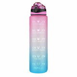 1L Water Bottle Motivational Drink Flask With Time Markings BPA Free Sport Gym