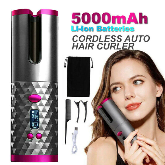 Auto Cordless Rotating Hair Curler Hair Waver Curling Iron Wireless LCD Ceramic