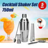 5PCS Cocktail Shaker Set Kit Stainless Steel 750ml