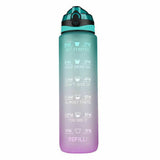 1L Water Bottle Motivational Drink Flask With Time Markings BPA Free Sport Gym