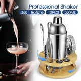 Cocktail Shaker Set Bartender Kit with Rotating Bamboo and 10-Piece Stainless