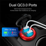 Car Dual USB 12V-24V Charger Quick Charge QC3.0 Socket Power Outlet w/Voltmeter black