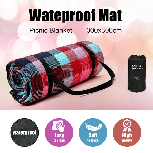 3m*3m Extra Large Picnic Blanket Mat Cashmere Waterproof Rug Outdoor Camping
