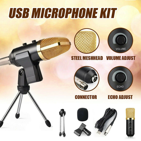 USB Condenser Microphone Studio Audio Brocasting w/ Tripod Stand Adjustable