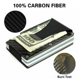 Men Slim Carbon Fiber Credit Card Holder Money Metal Clip RFID Blocking Wallet