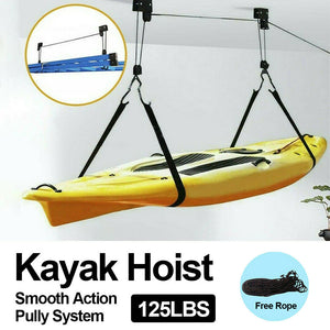 Kayak Hoist Pulley System Ceiling Bike Lift Garage Storage Rack 125LBS Capacity