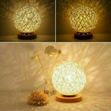 15/20cm Wooden Rattan LED Table Desk Bedside Night Light Lamp Home Room Decor