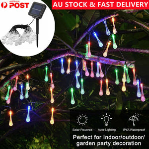 7m 50LED Solar Powered Fairy String Light Raindrop Outdoor Party Decor Tree Lamp