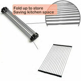 Stainless Steel Dish Rack Drying Drainer Over Sink Rack Roll Up Foldable Kitchen