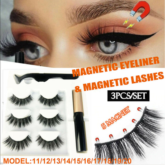 Natural Magnetic False Eyelashes Eye Lashes Extension Liquid Eyeliner Tweezer